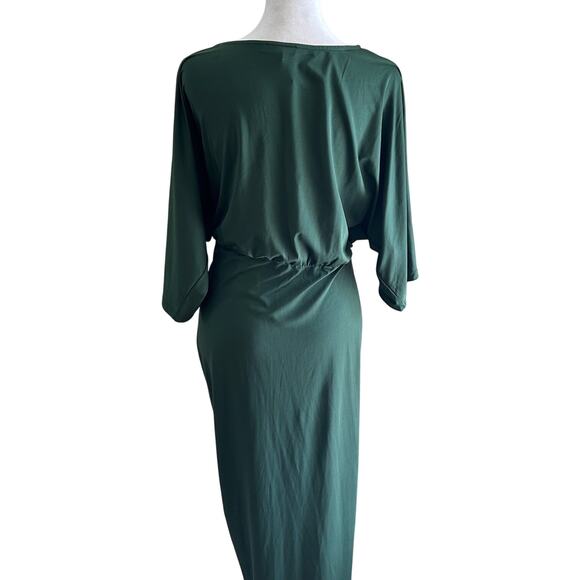 Baltic Born Dress Midi Faux Wrap Front Slit SZL Green Stretch - Picture 2 of 10
